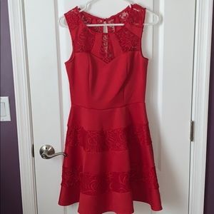 three pink hearts lace red halter top dress